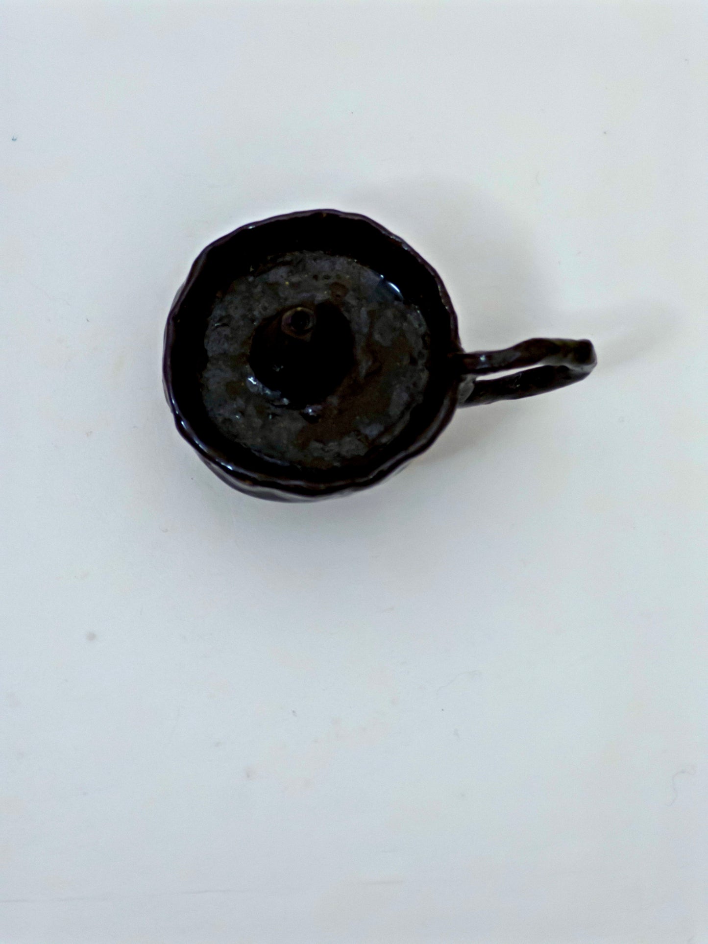 Handmade Black Ceramic Candle Holder with Loop Handle