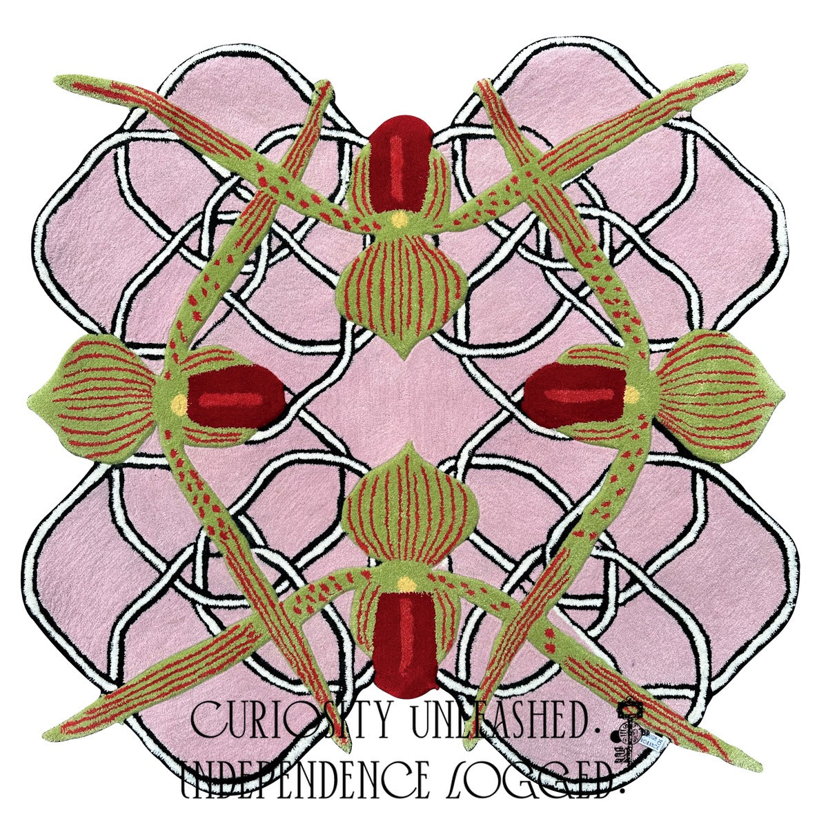 Orchid & Knot Shaped Rug — Red-Striped Slipper Orchid
