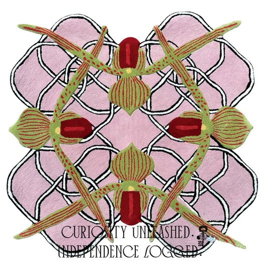 Orchid & Knot Shaped Rug — Red-Striped Slipper Orchid