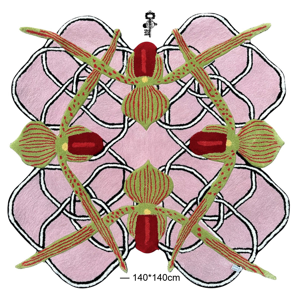 Orchid & Knot Shaped Rug — Red-Striped Slipper Orchid