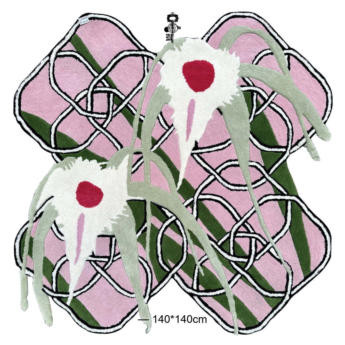 Orchid & Knot Shaped Rug — White Orchid on Green Stripes