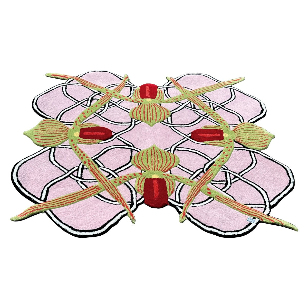 Orchid & Knot Shaped Rug — Red-Striped Slipper Orchid
