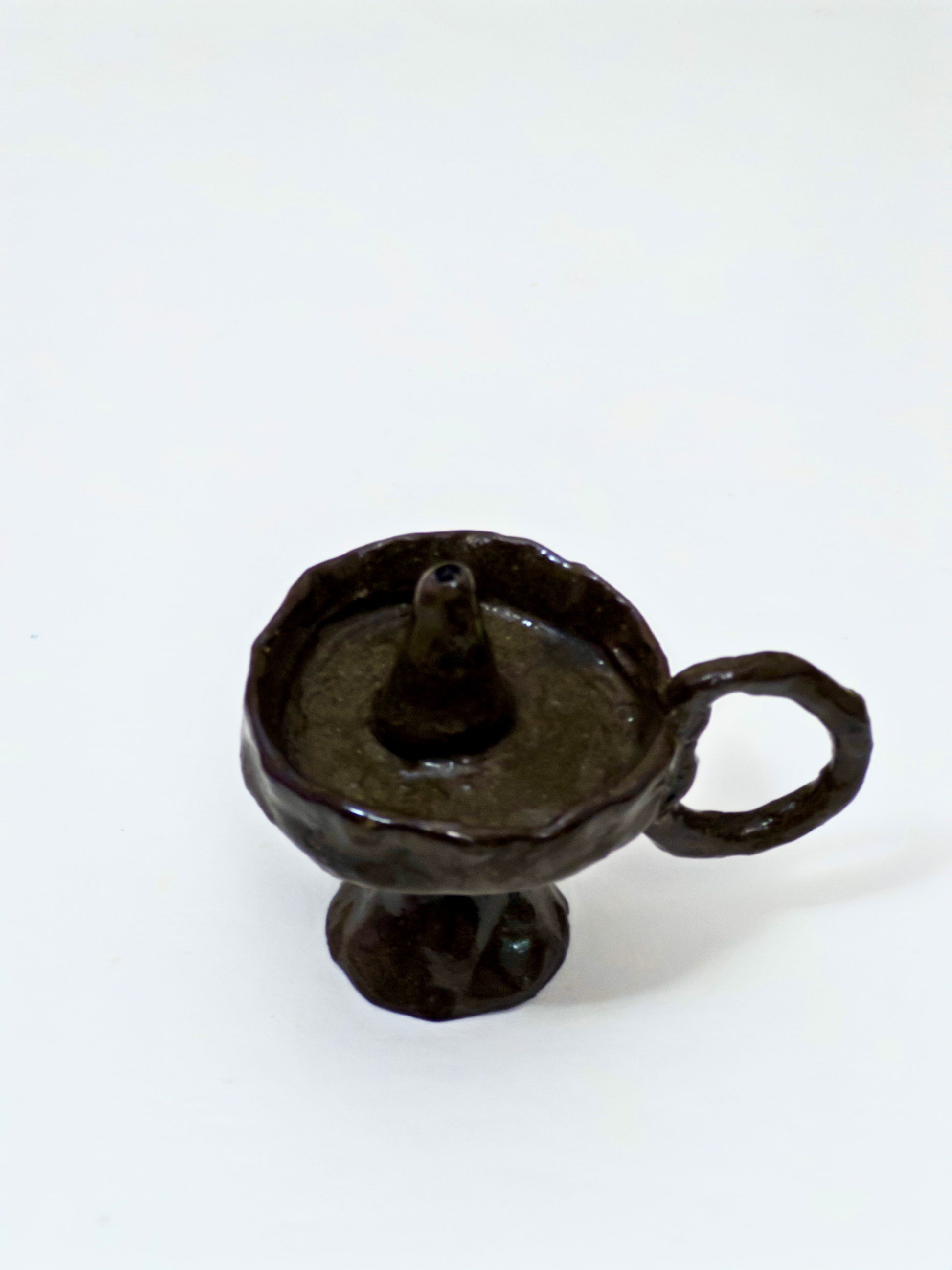 Handmade Black Ceramic Candle Holder with Loop Handle