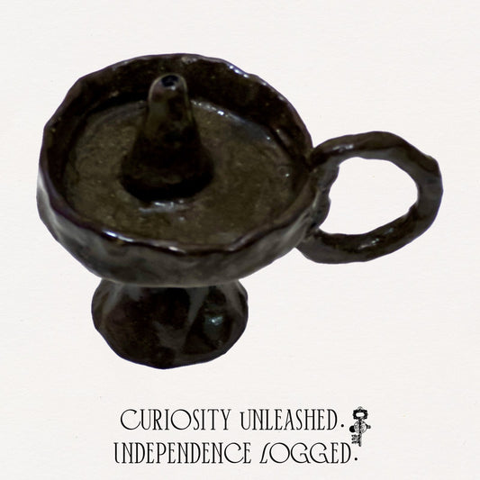 Handmade Black Ceramic Candle Holder with Loop Handle