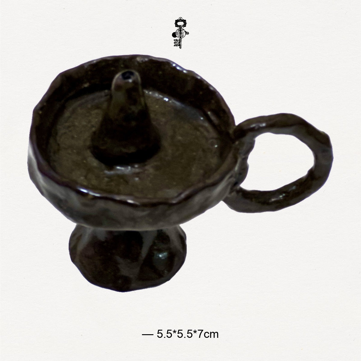 Handmade Black Ceramic Candle Holder with Loop Handle