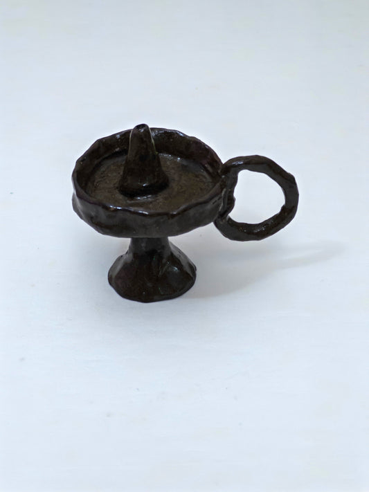 Handmade Black Ceramic Candle Holder with Loop Handle