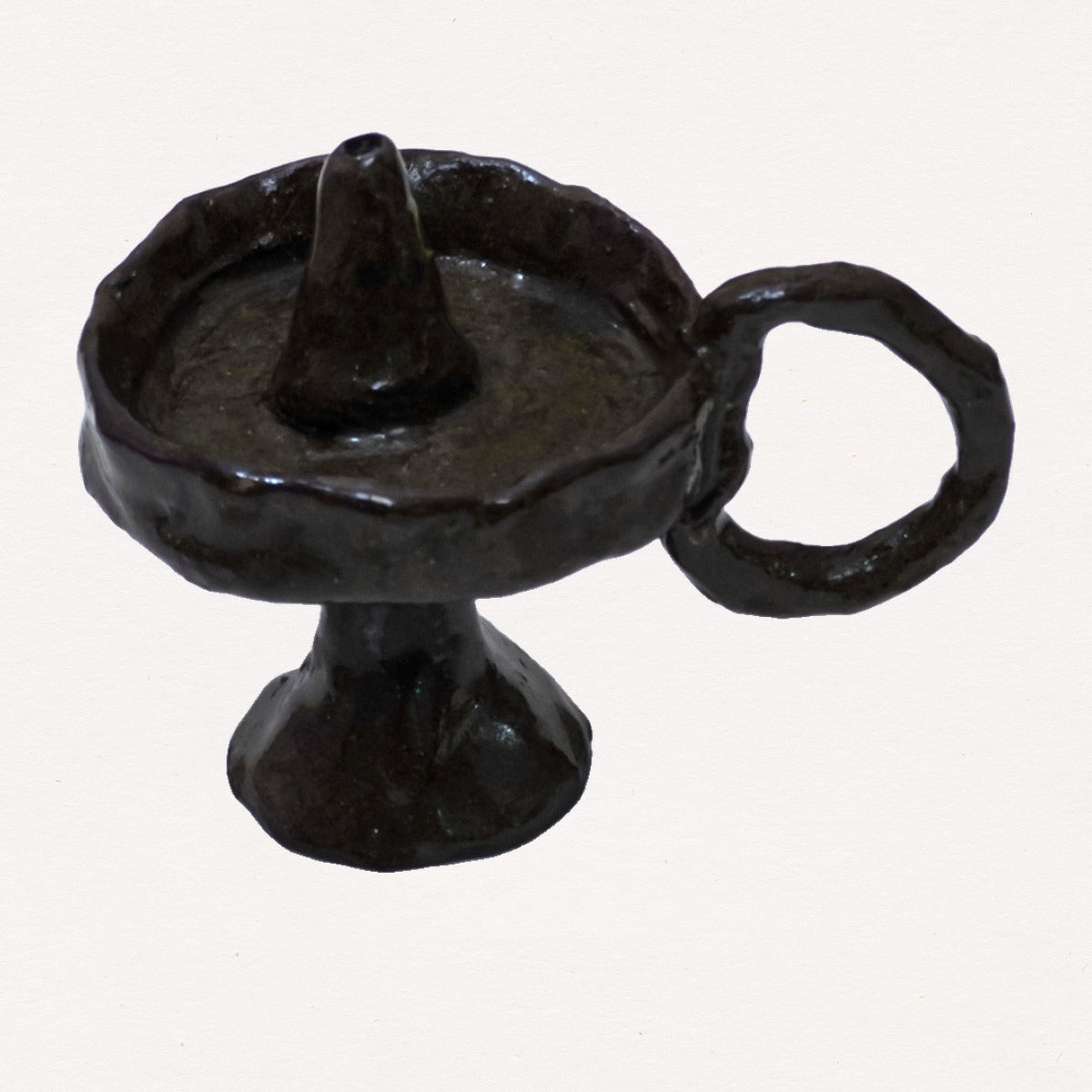 Handmade Black Ceramic Candle Holder with Loop Handle