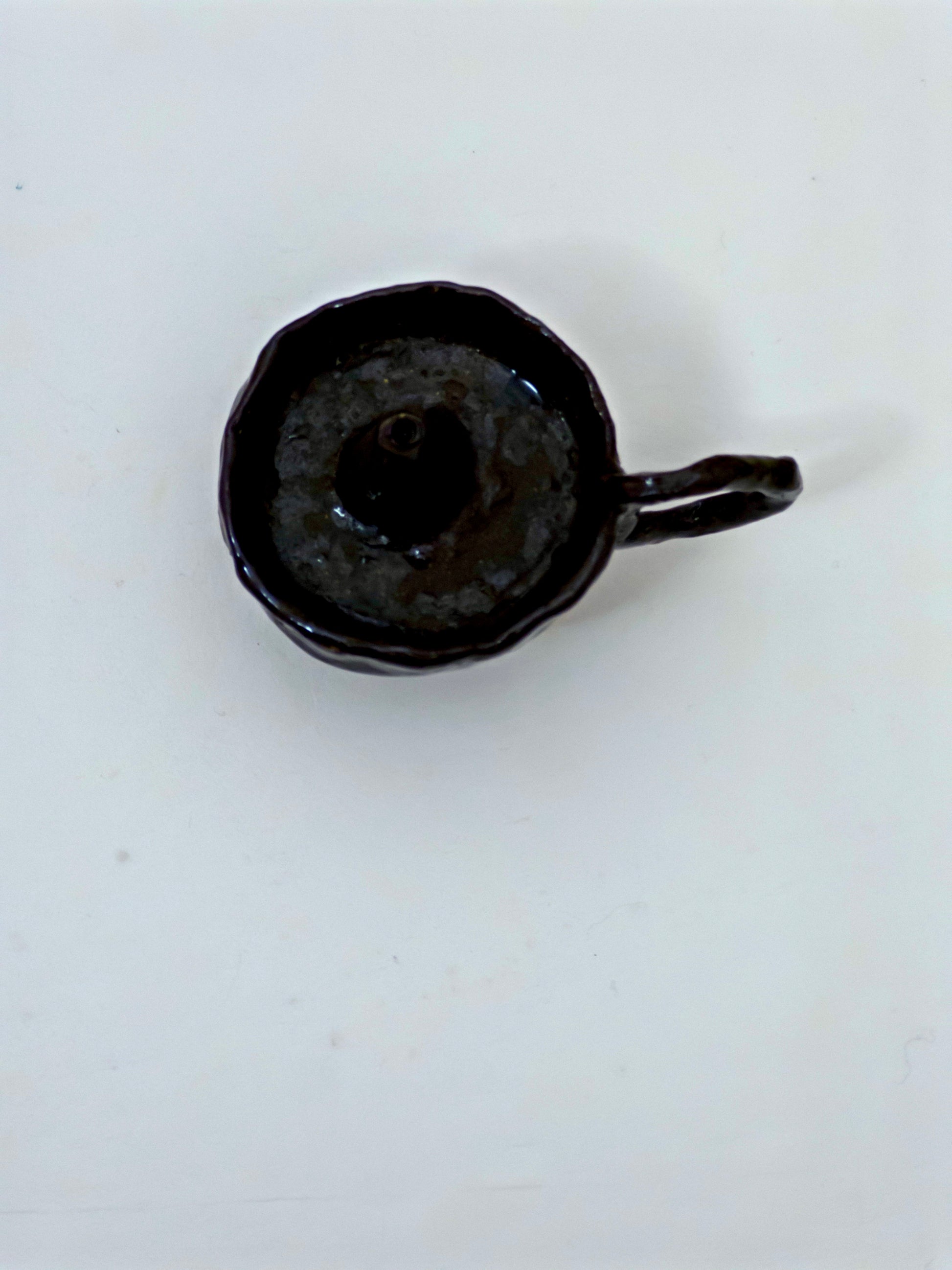 Handmade Black Ceramic Candle Holder with Loop Handle