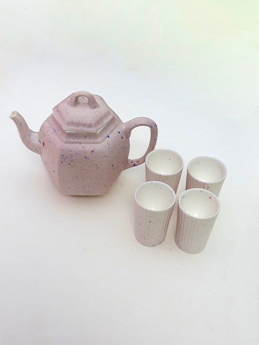 Limited Edition Speckled Pink Ceramic Teapot & Cup Set, 5-Piece