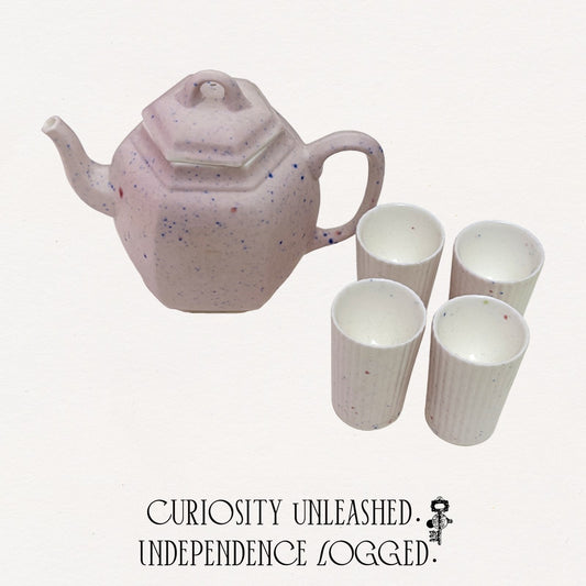 Limited Edition Speckled Pink Ceramic Teapot & Cup Set, 5-Piece
