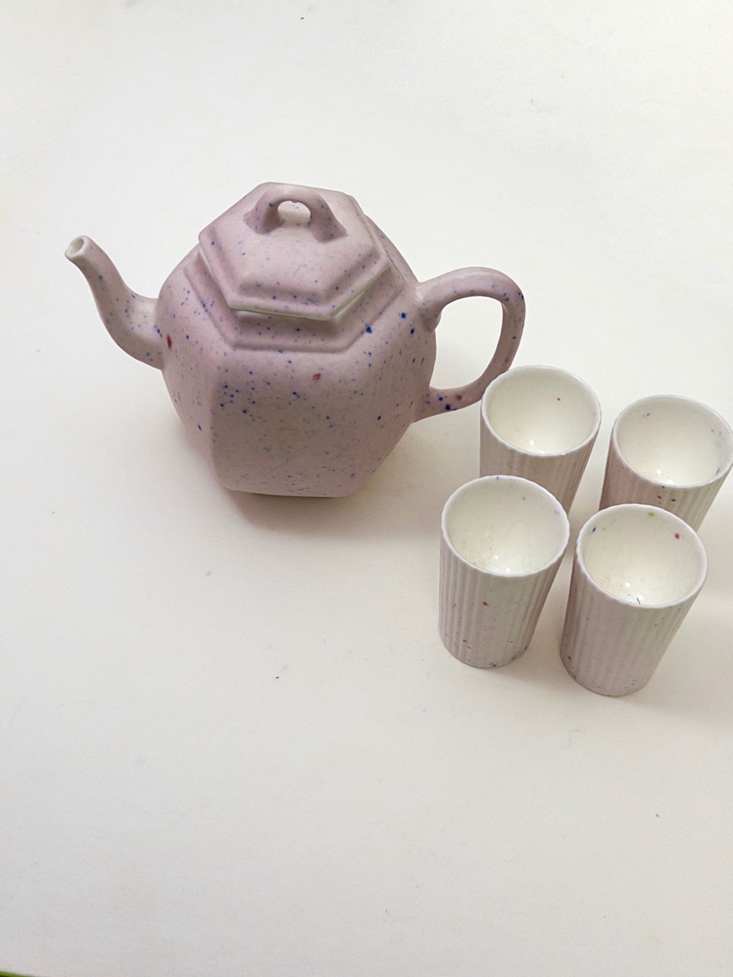 Limited Edition Speckled Pink Ceramic Teapot & Cup Set, 5-Piece
