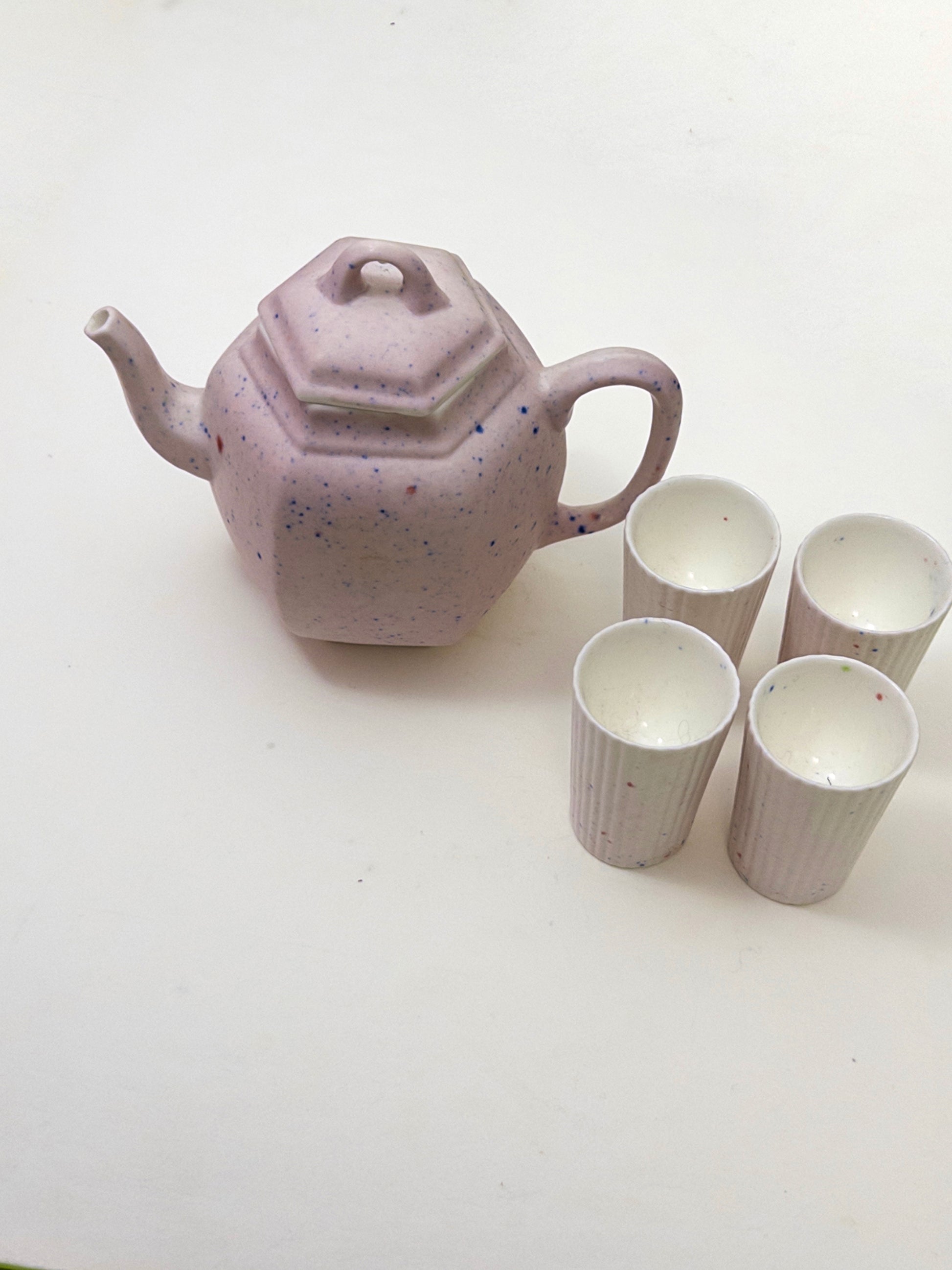 Limited Edition Speckled Pink Ceramic Teapot & Cup Set, 5-Piece