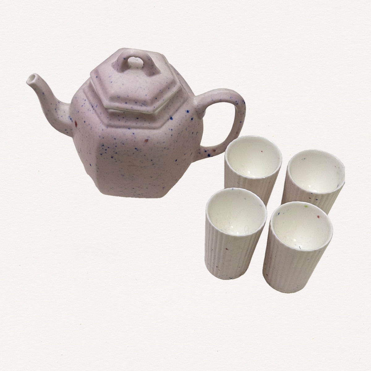 Limited Edition Speckled Pink Ceramic Teapot & Cup Set, 5-Piece