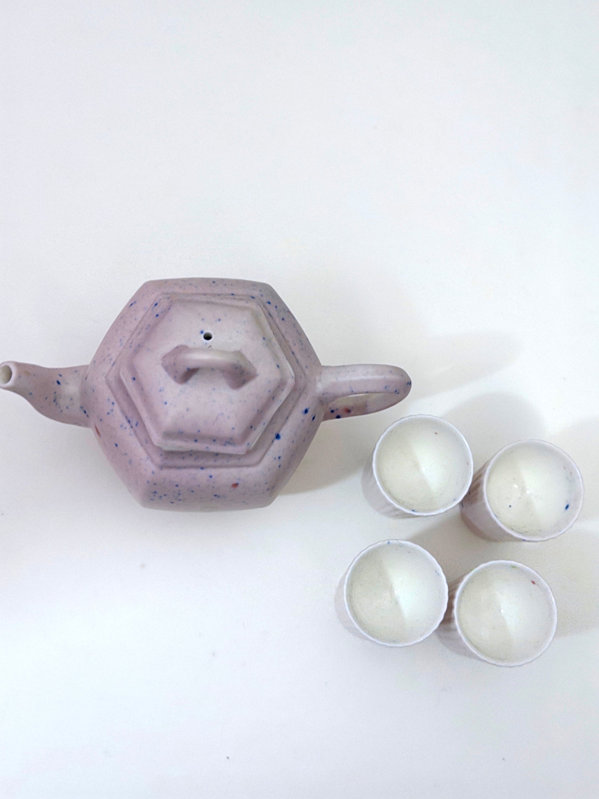 Limited Edition Speckled Pink Ceramic Teapot & Cup Set, 5-Piece