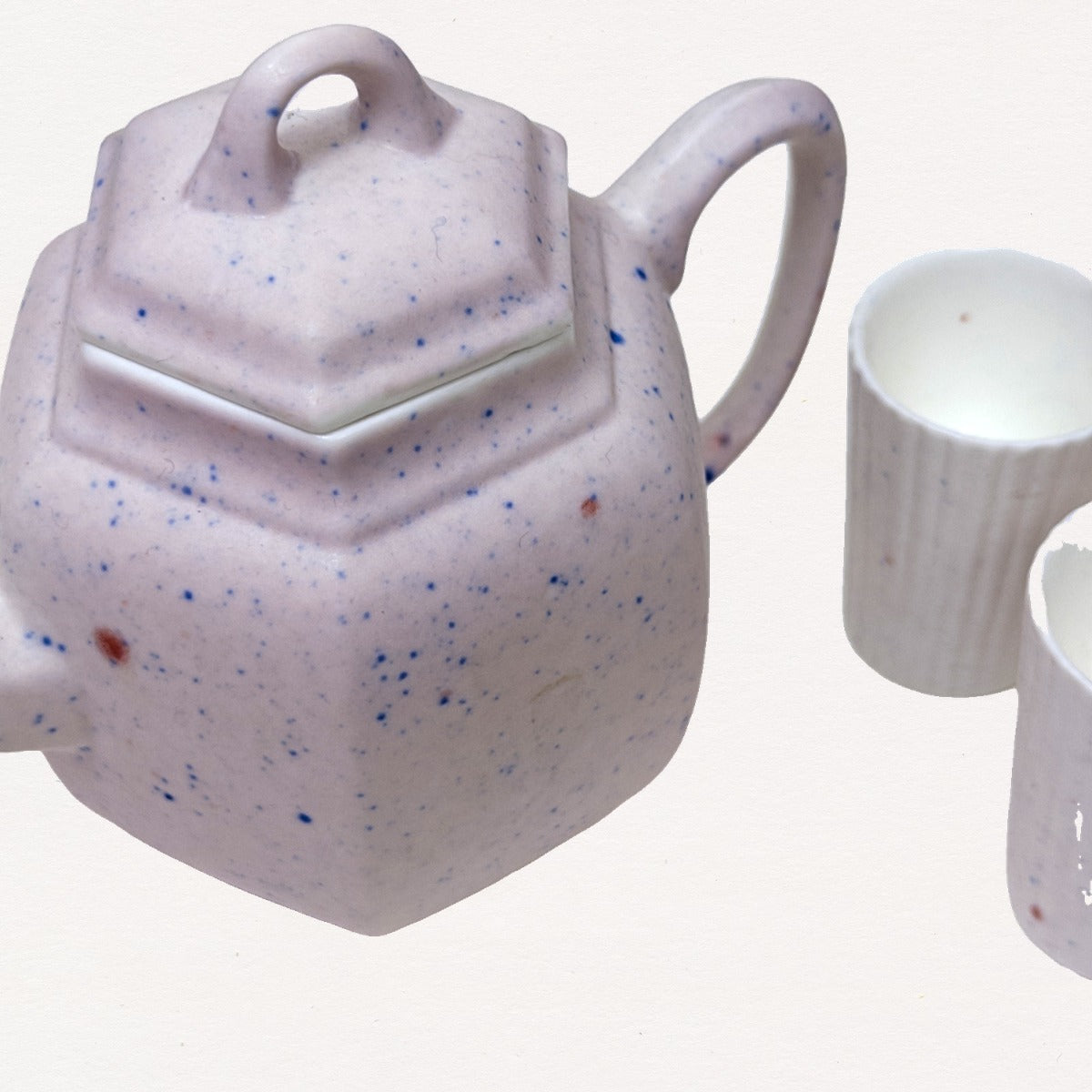 Limited Edition Speckled Pink Ceramic Teapot & Cup Set, 5-Piece