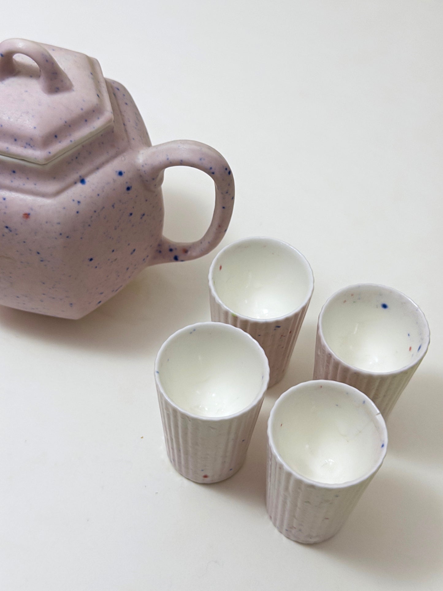 Limited Edition Speckled Pink Ceramic Teapot & Cup Set, 5-Piece