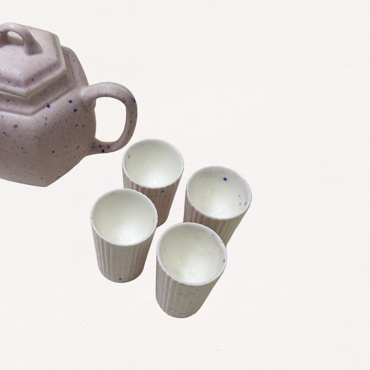 Limited Edition Speckled Pink Ceramic Teapot & Cup Set, 5-Piece