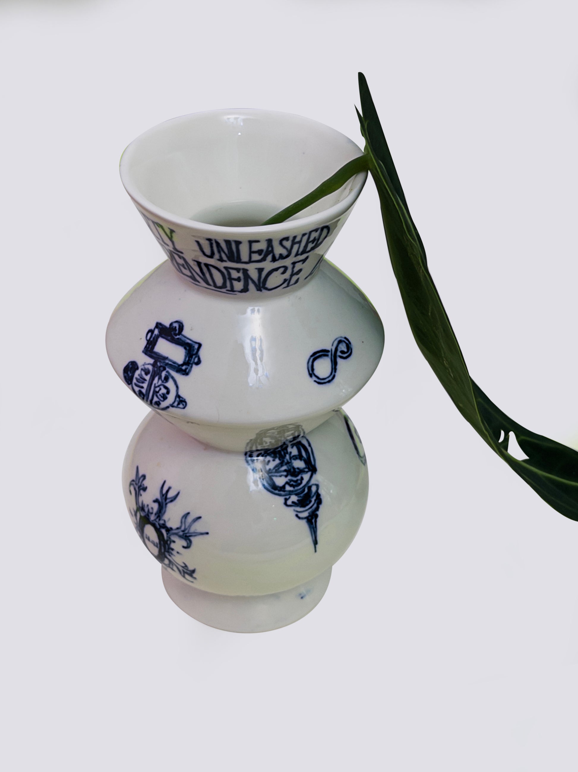 Hand-Painted Graffiti Text Porcelain Vase