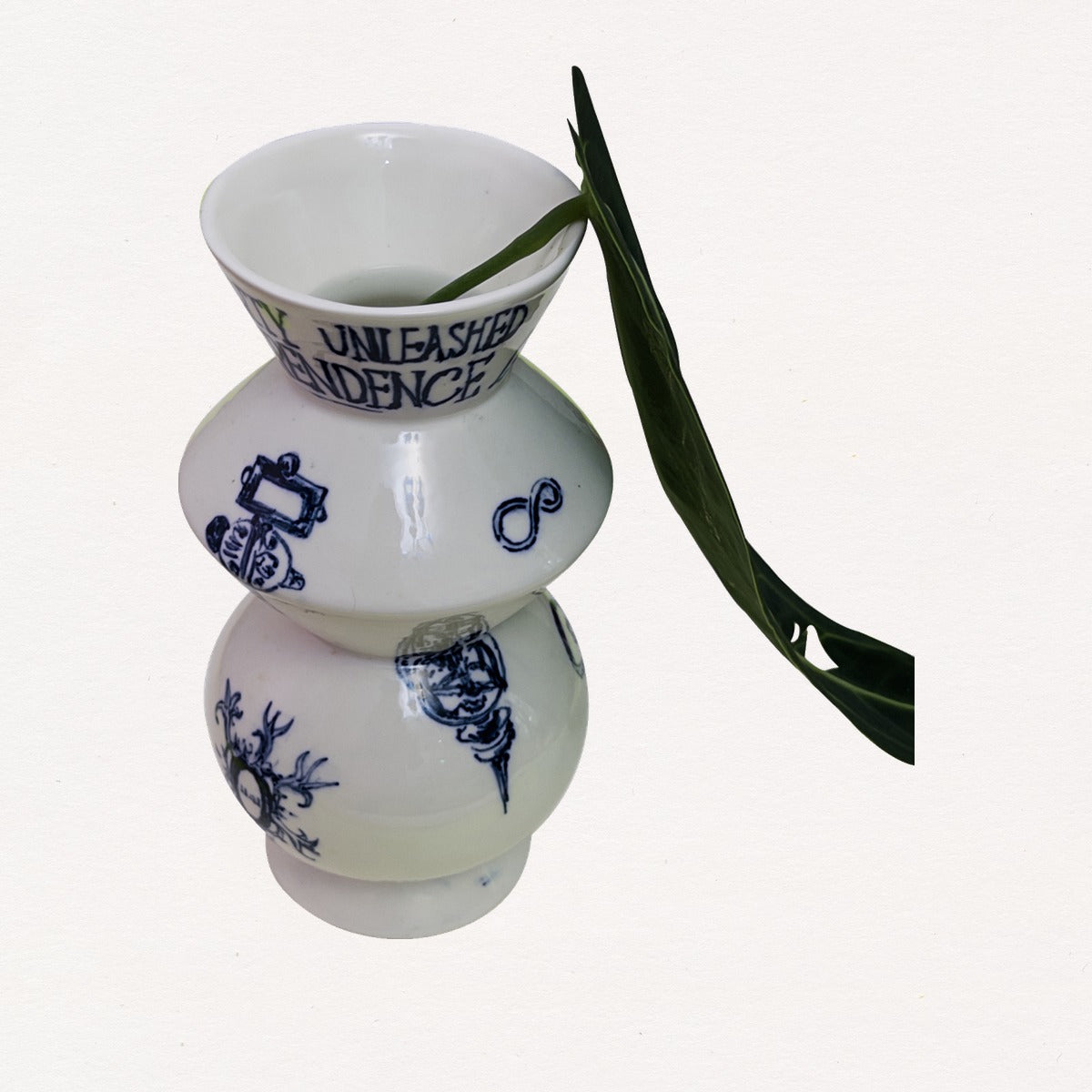 Hand-Painted Graffiti Text Porcelain Vase