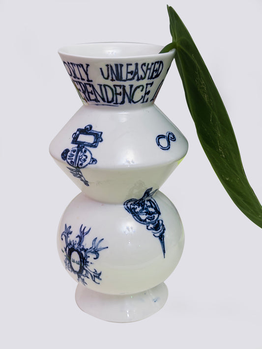 Hand-Painted Graffiti Text Porcelain Vase