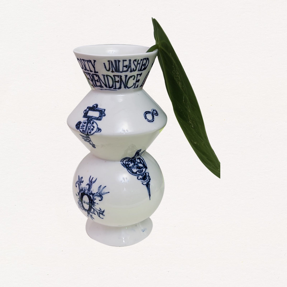 Hand-Painted Graffiti Text Porcelain Vase