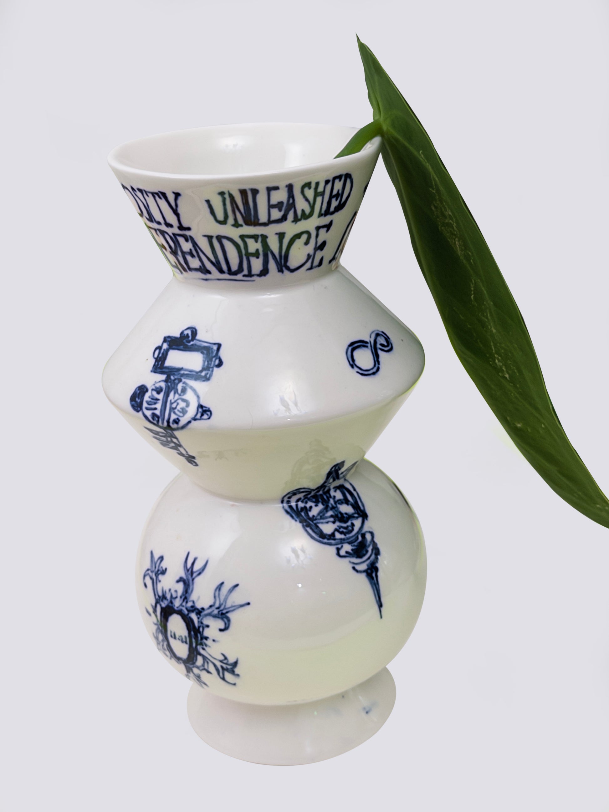 Hand-Painted Graffiti Text Porcelain Vase