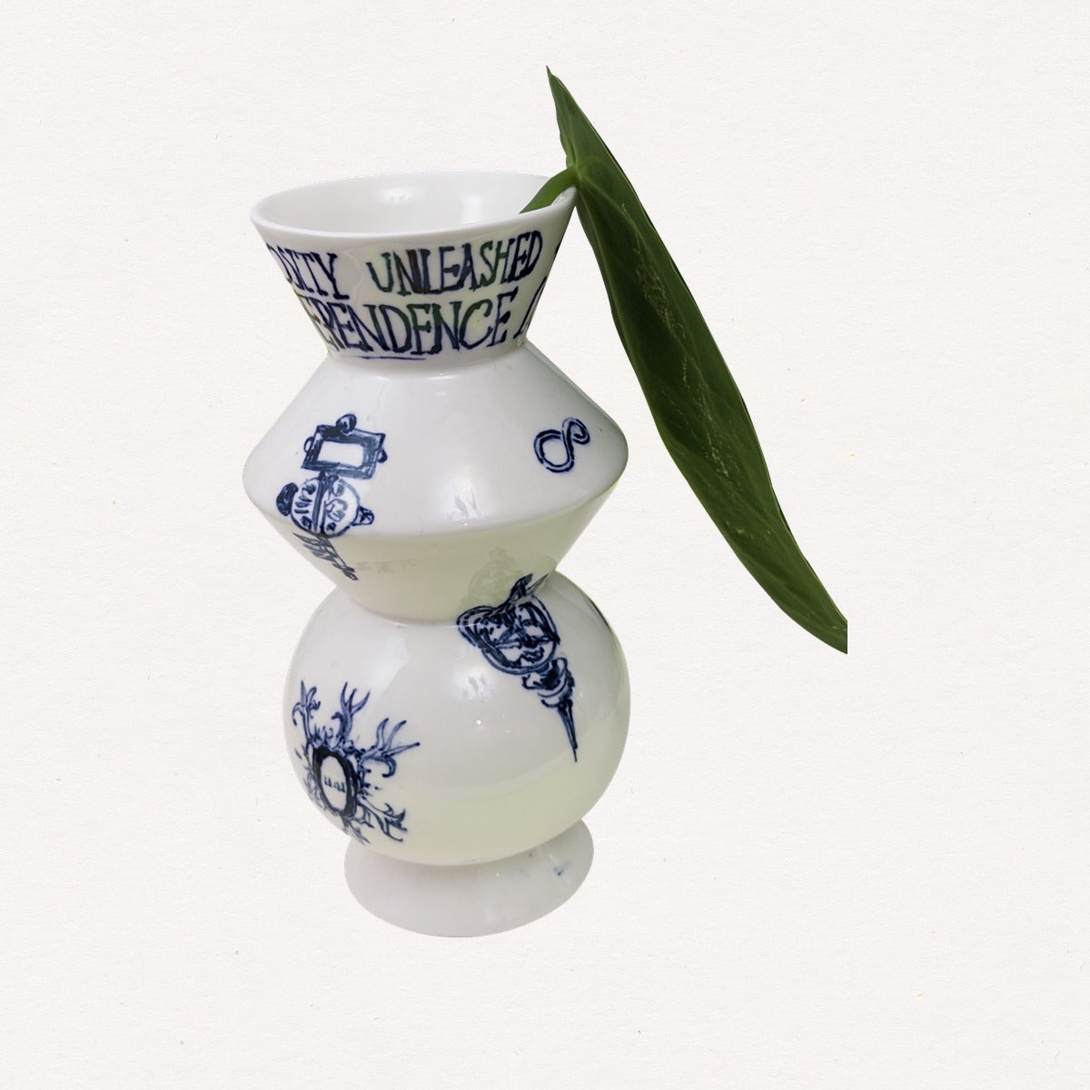 Hand-Painted Graffiti Text Porcelain Vase
