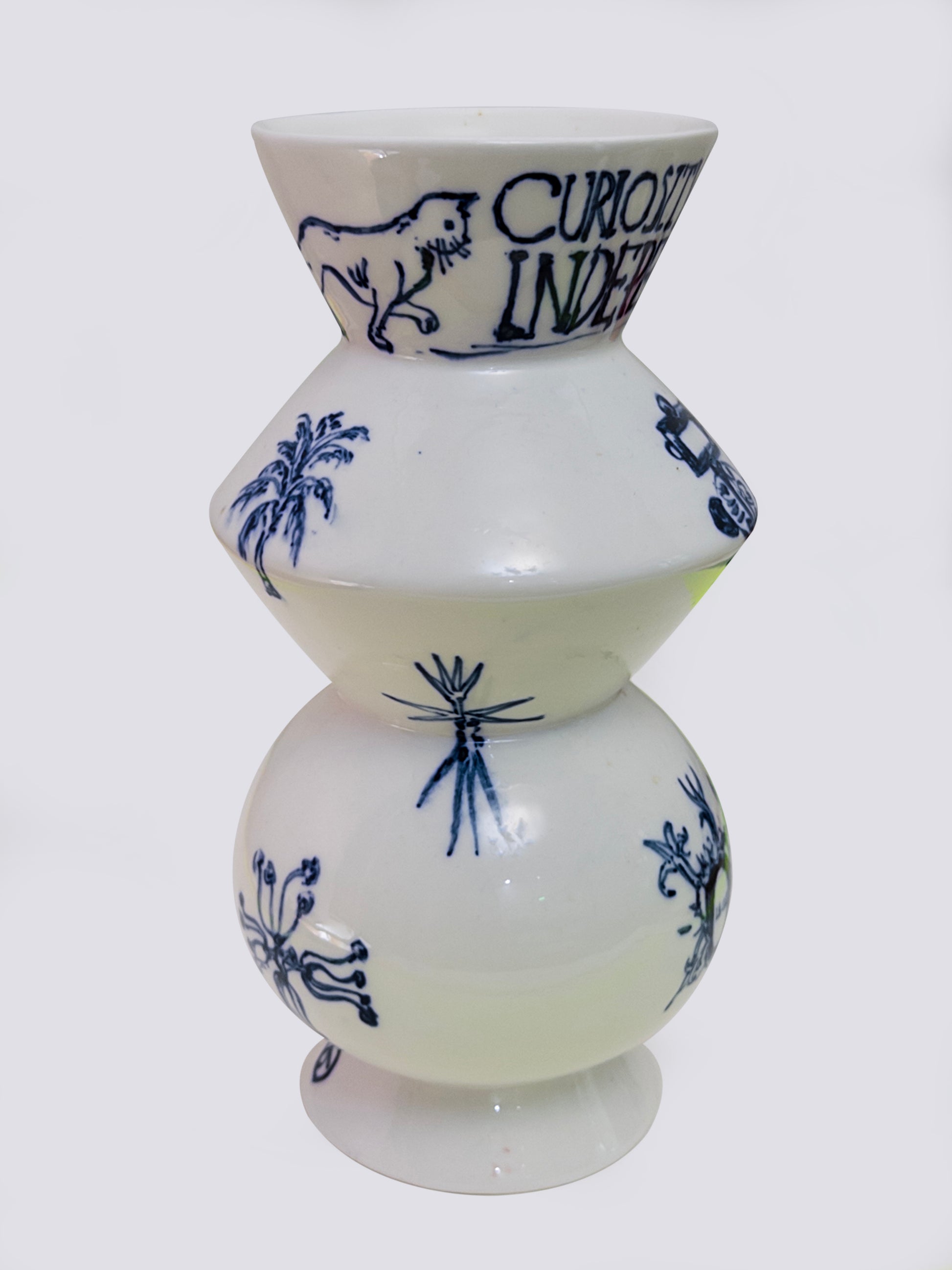 Hand-Painted Graffiti Text Porcelain Vase