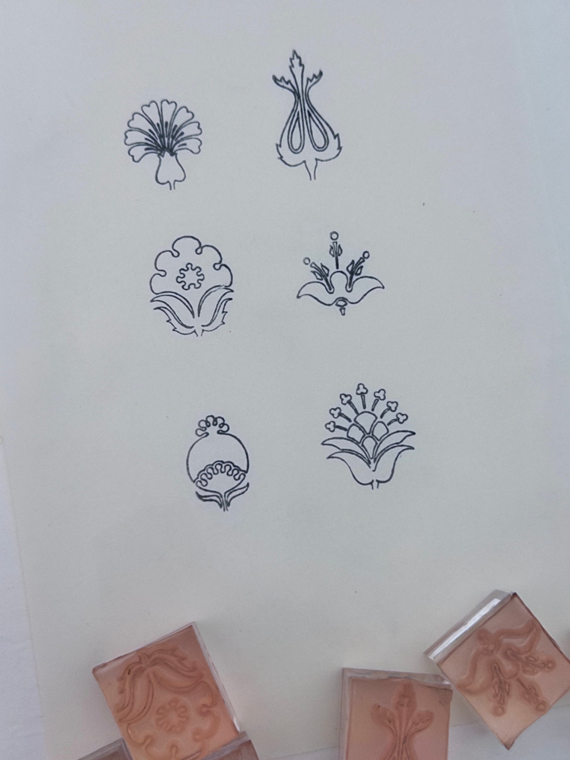 Folk Floral Line-Art Stamp Set (6 Designs)
