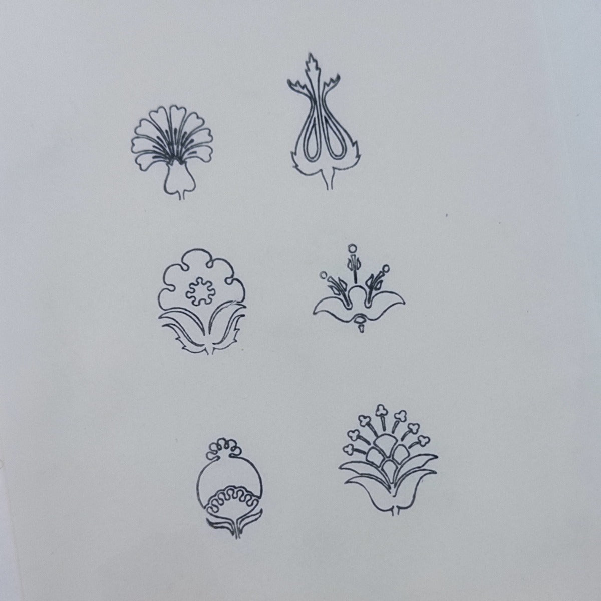 Folk Floral Line-Art Stamp Set (6 Designs)