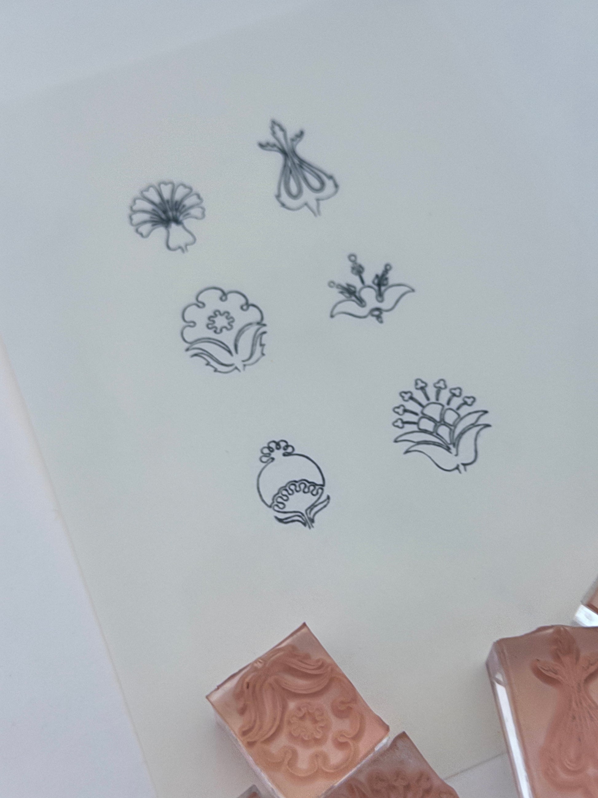 Folk Floral Line-Art Stamp Set (6 Designs)