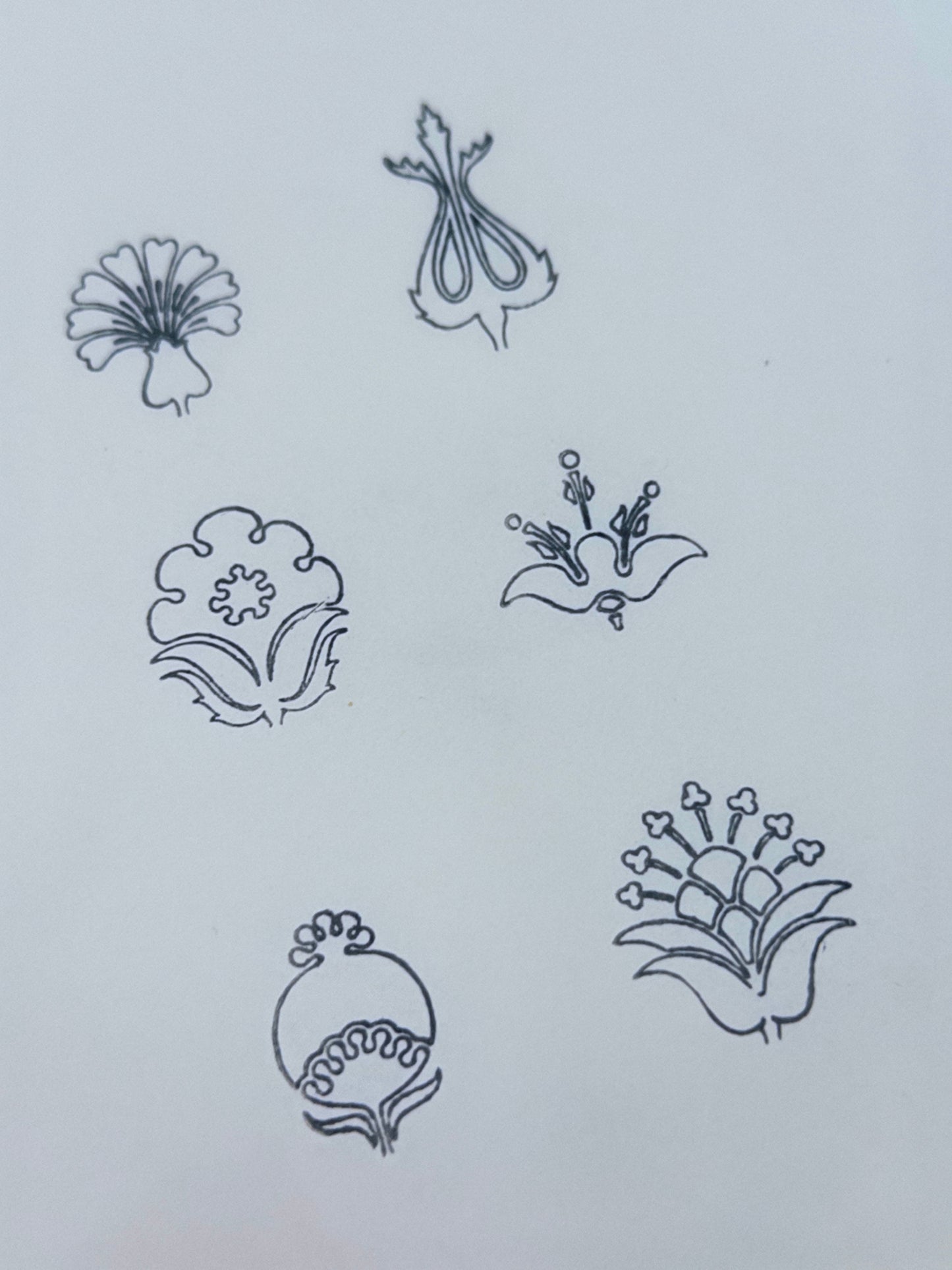 Folk Floral Line-Art Stamp Set (6 Designs)