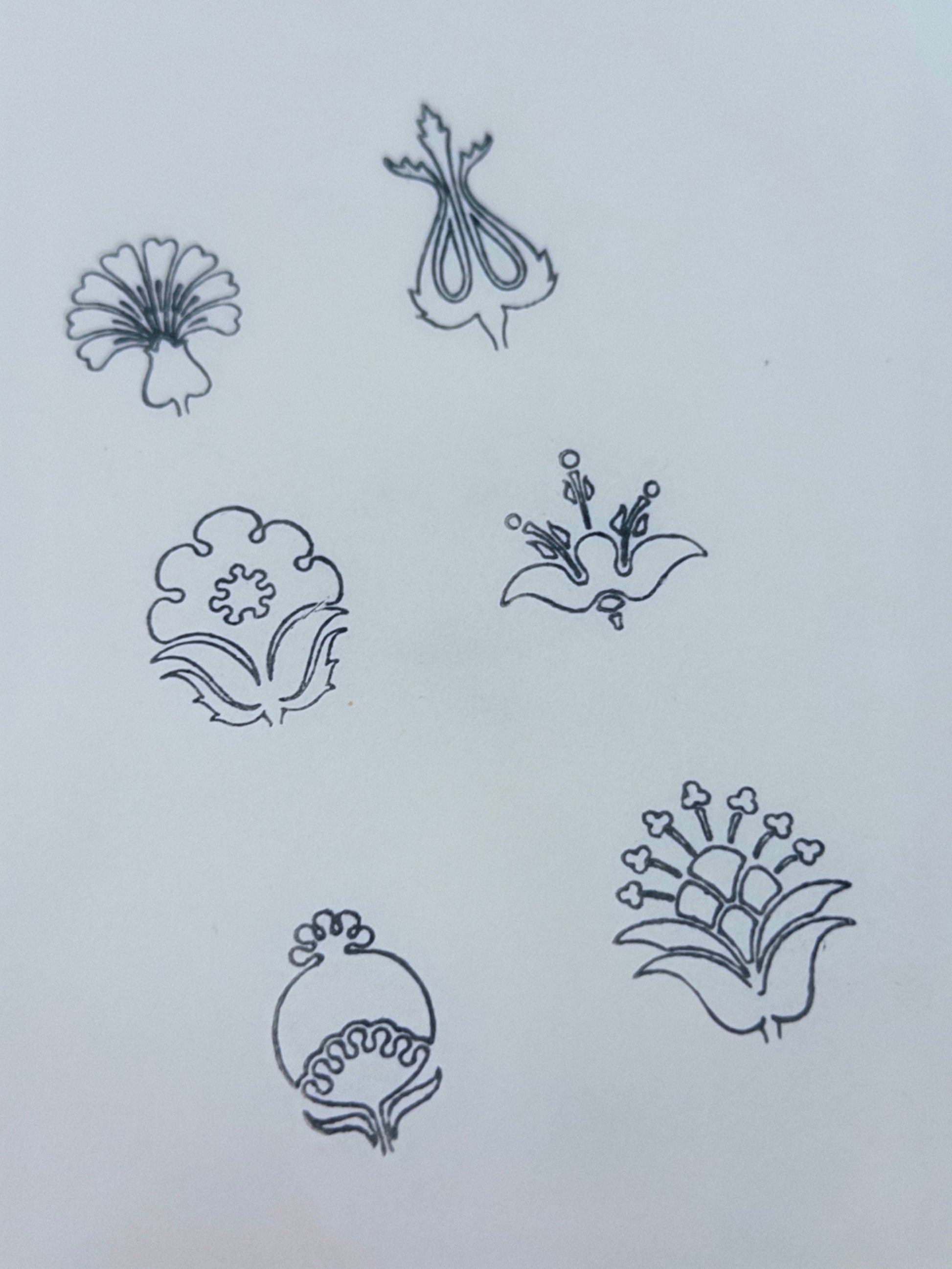 Folk Floral Line-Art Stamp Set (6 Designs)