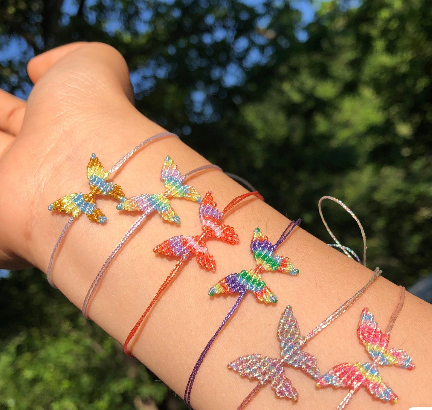 Handwoven gold and silver thread butterfly bracelet