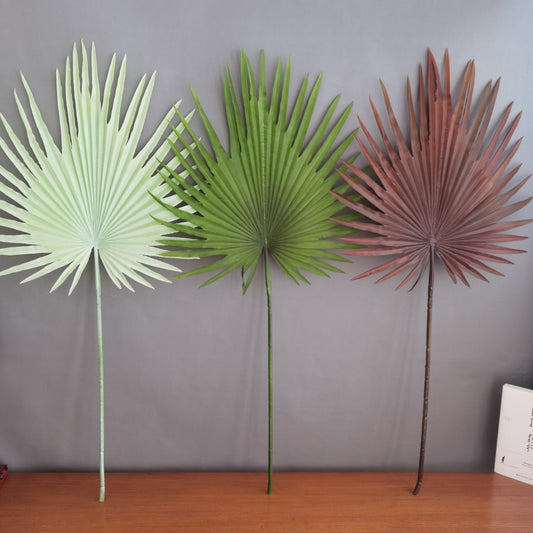 3D print simulation of soft rubber plants, large golden rain leaves, palm leaves, banana leaves