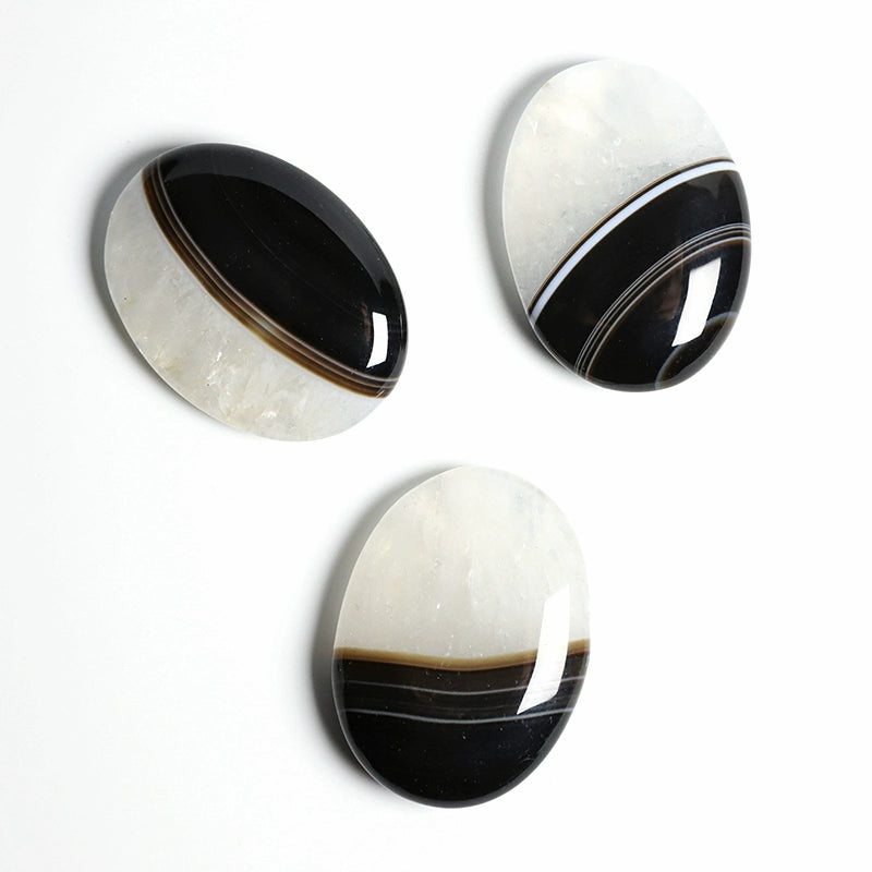 Natural circular black and white agate mineral crystals