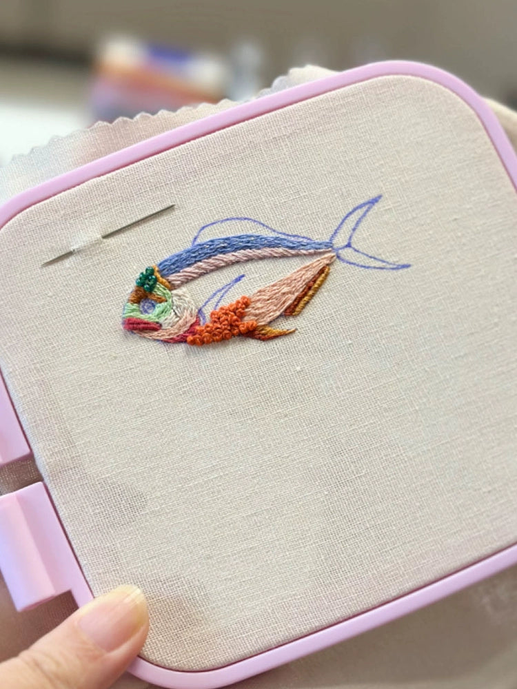 Handmade Embroidered DIY Material Bag, Small Fish Brooch, Four-piece Set, Variable Hairpin Gift