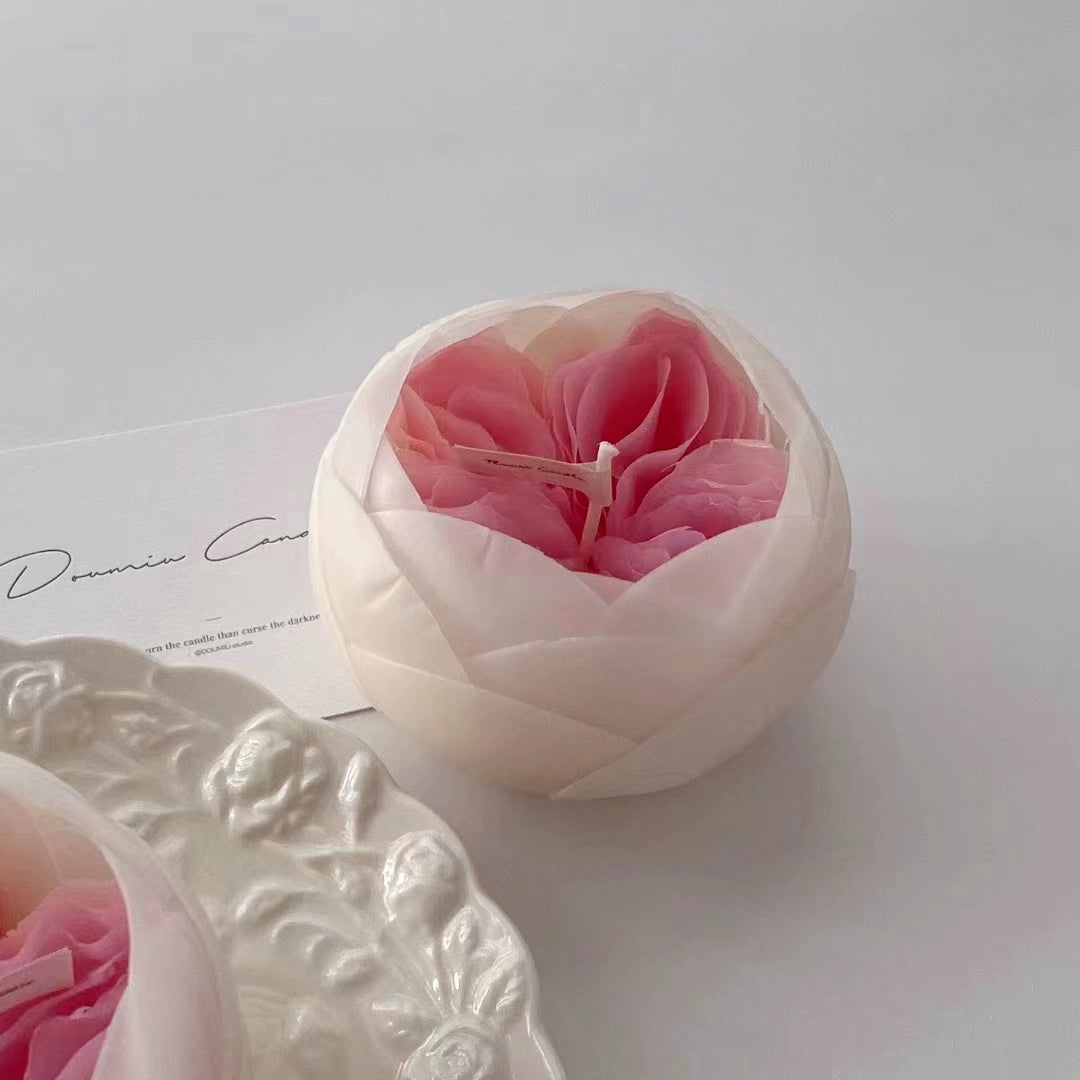 Handmade scented candle rain lotus peony flower premium gift box