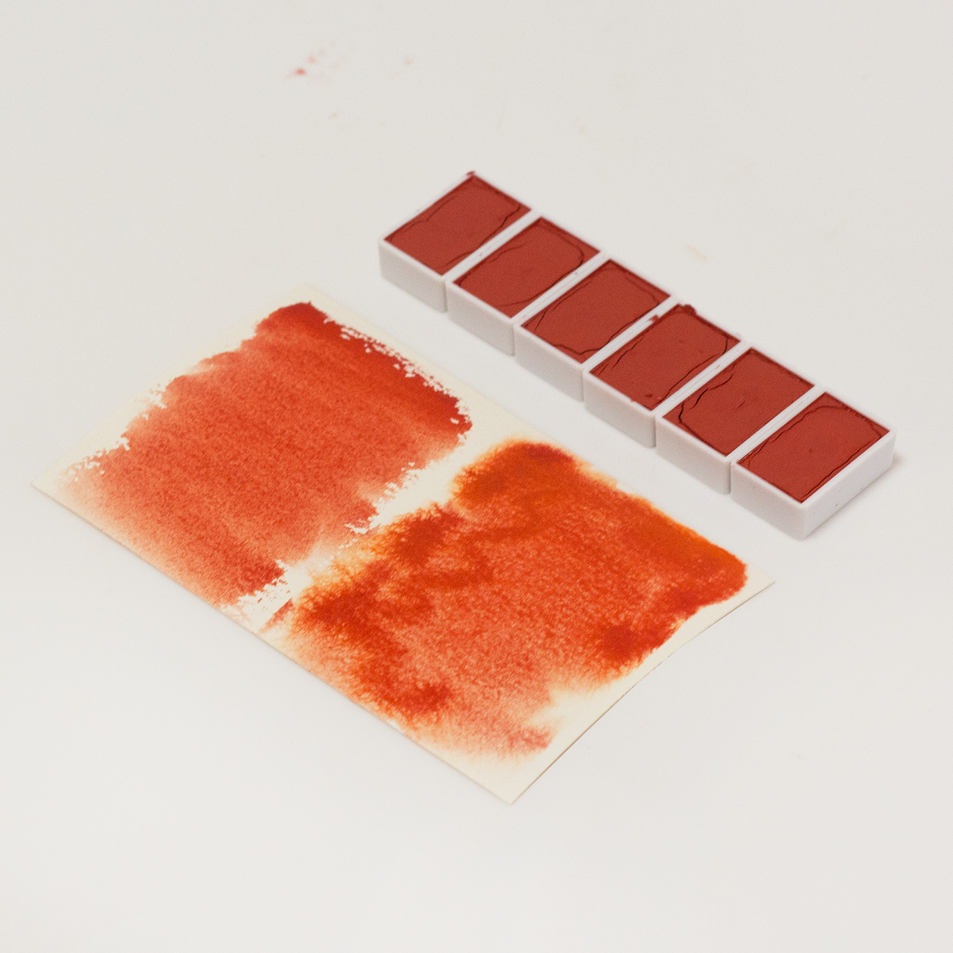 Natural Cinnabar translucent honey solid mineral watercolor pigment, whole landscape sketch