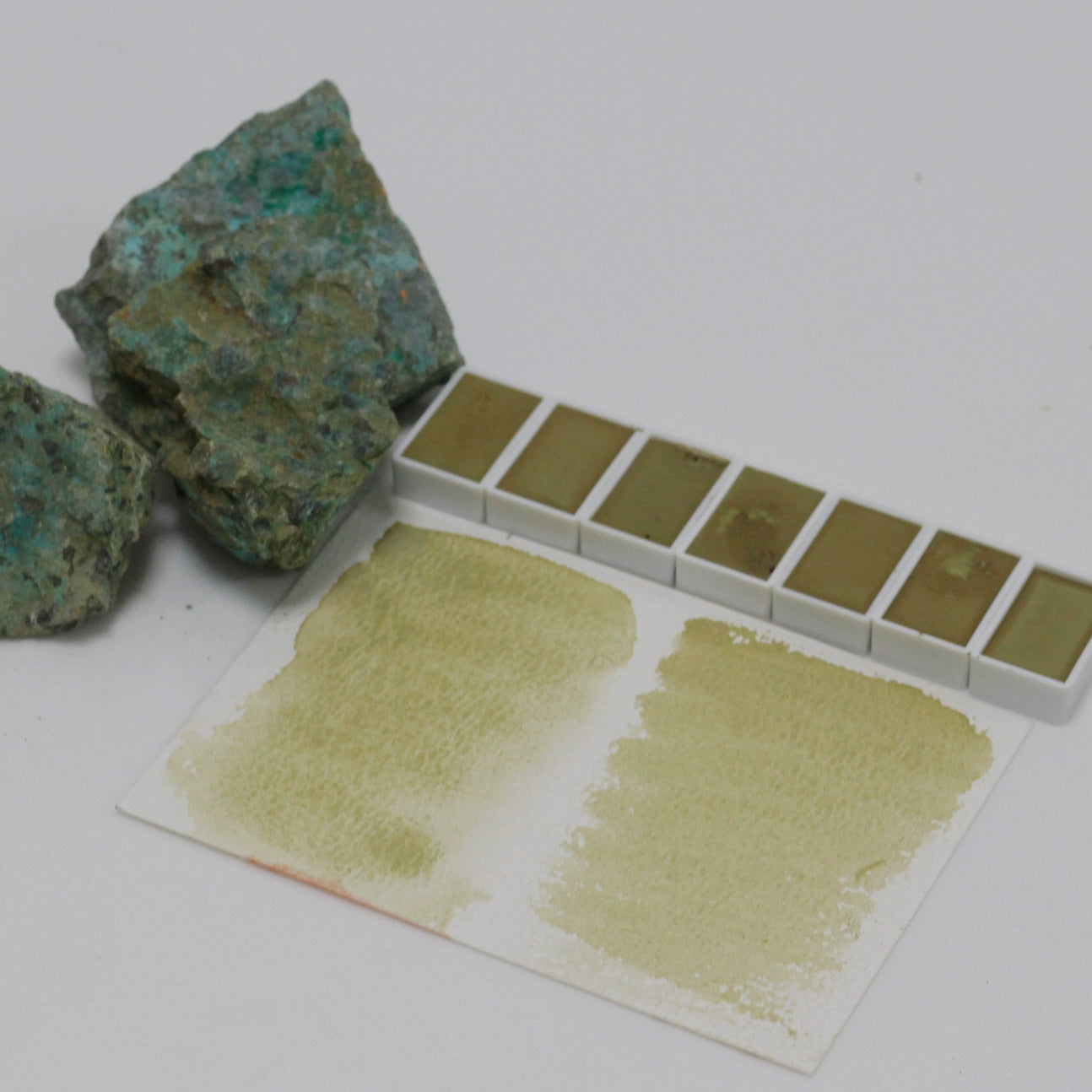 Epidote natural mineral color yellow green handmade solid full block watercolor pigment opaque